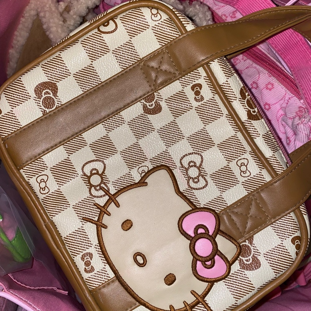 Hello Kitty Brown and Cream Checkered Bag
